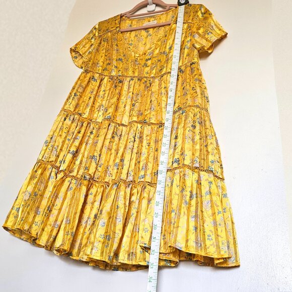 Urban Outfitters Picnic Tiered Frock Short Sleeve Dress XS Glowy Golden Yellow - Picture 5 of 12